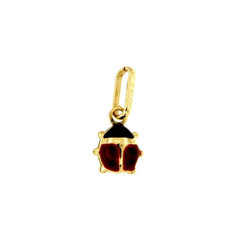 CIONDOLO ORO GIALLO 750/1000 COCCINELLA SMALTATA - 