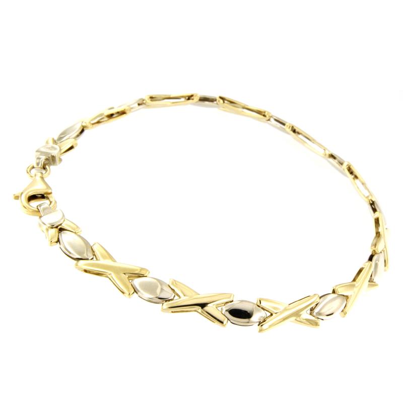 BRACCIALE DUE ORI 750/1000 MAGLIA A CROCE E OVALI - CM. 19 - 