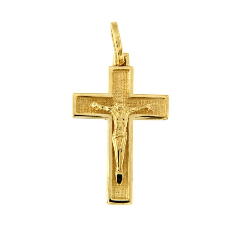 CIONDOLO ORO GIALLO 750/1000 CROCIFISSO SEMI-SATINATO - 