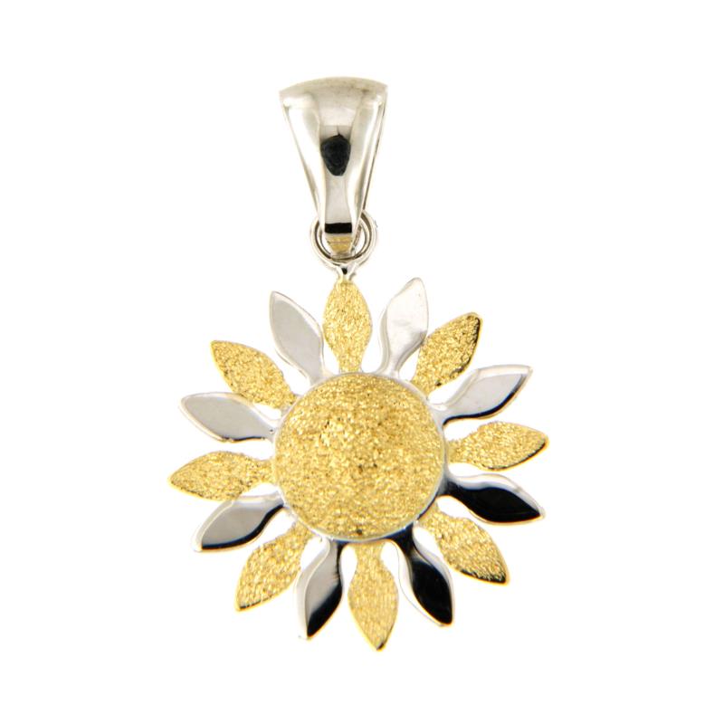 CIONDOLO DUE ORI 750/1000 SOLE SEMI-DIAMANTATO - 