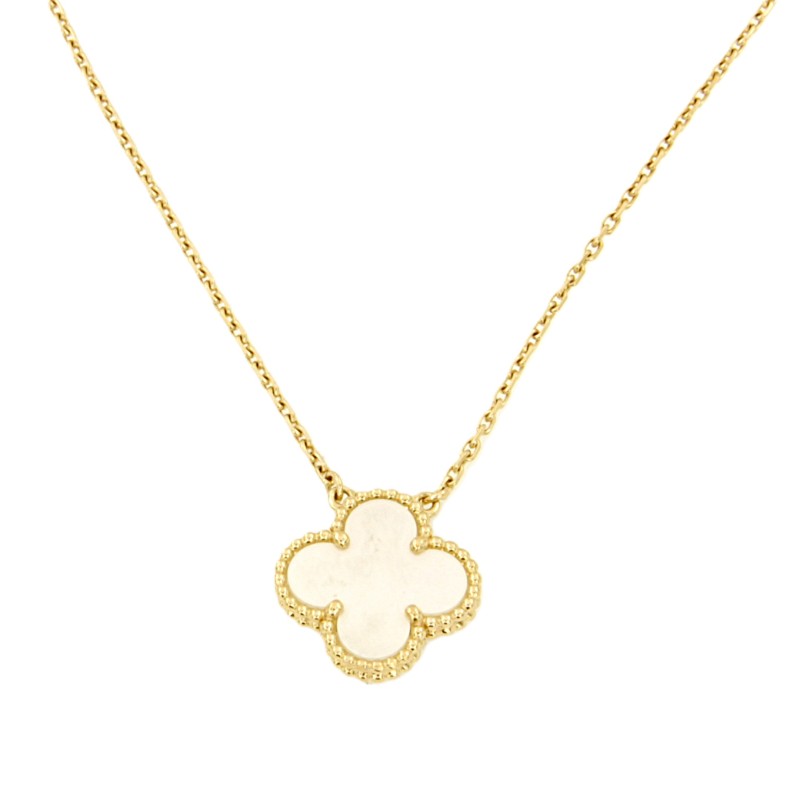 VAN CLEEF & ARPELS - CATENA CON PENDENTE - ORO GIALLO 750/1000 - CON QUADRIFOGLIO IN MADREPERLA - CM. 42 - 