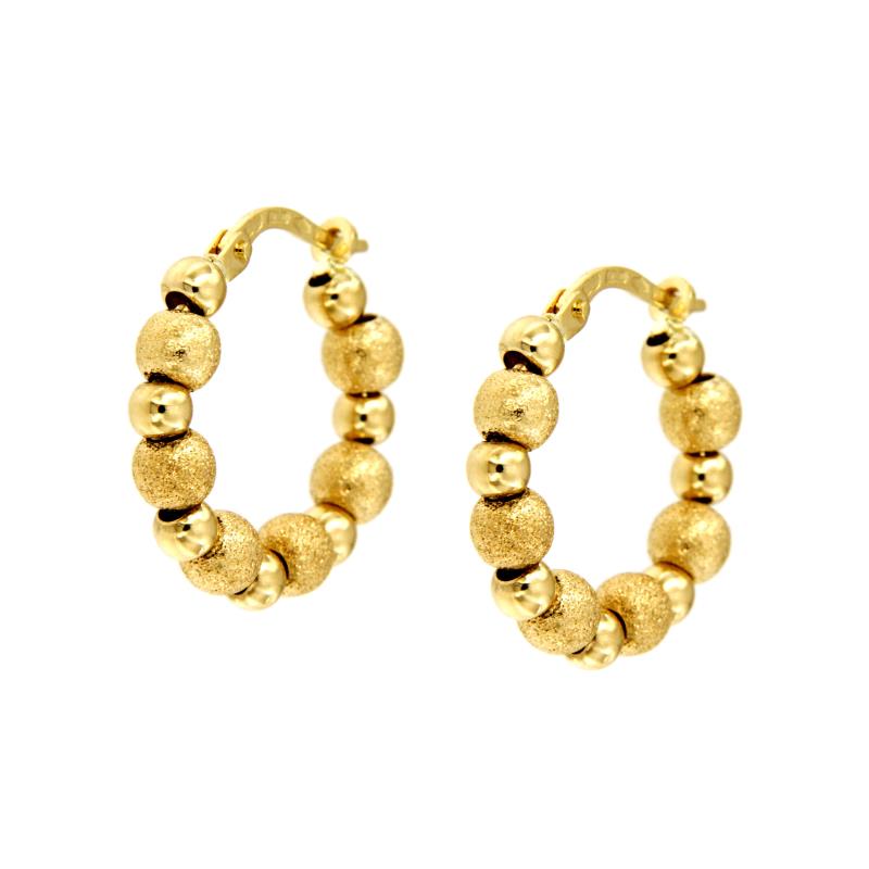 COPPIA ORECCHINI ORO GIALLO 750/1000 CERCHI CON SFERE SEMI-DIAMANTATE - 