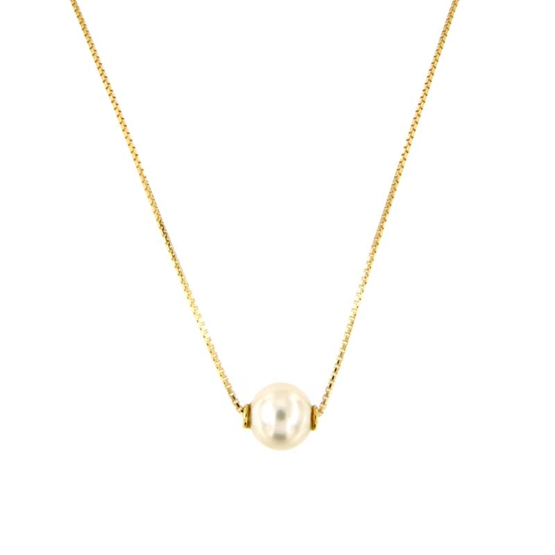 CATENA CON PENDENTE ORO GIALLO 750/1000 MAGLIA VENETA CON PERLA AKOYA MM. 8.00 - CM. 40.5 - 