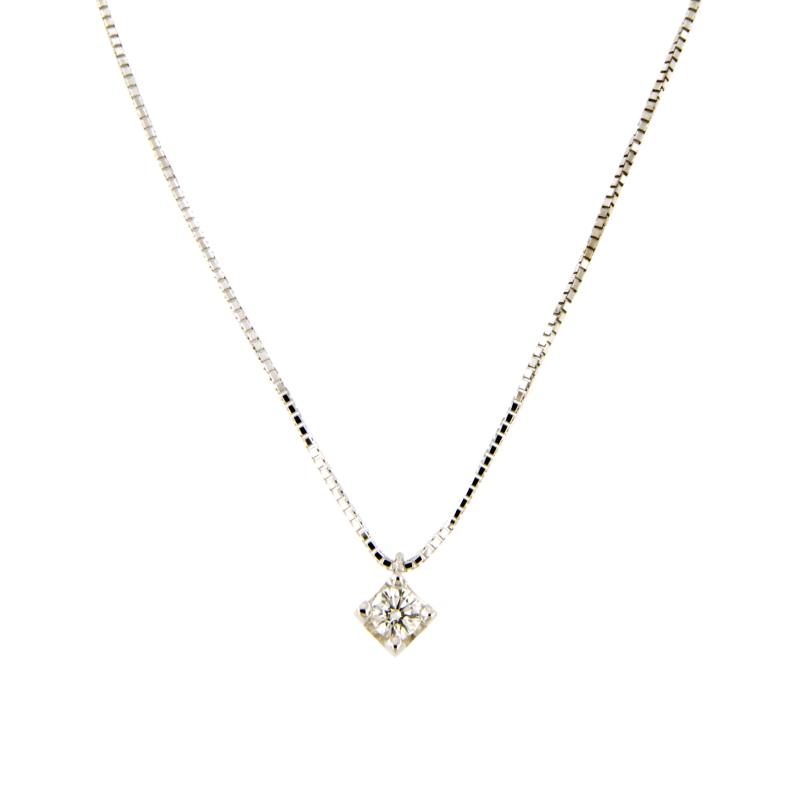 COLLANA ORO BIANCO 750/1000 PUNTO LUCE A GRIFFE CON DIAMANTE TAGLIO BRILLANTE CT 0.19 G - VS - CM 42 - 