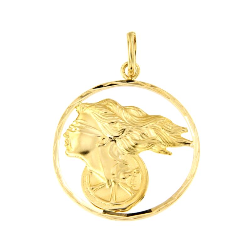 CIONDOLO ORO GIALLO 750/1000 TONDO CON DEA BENDATA - 