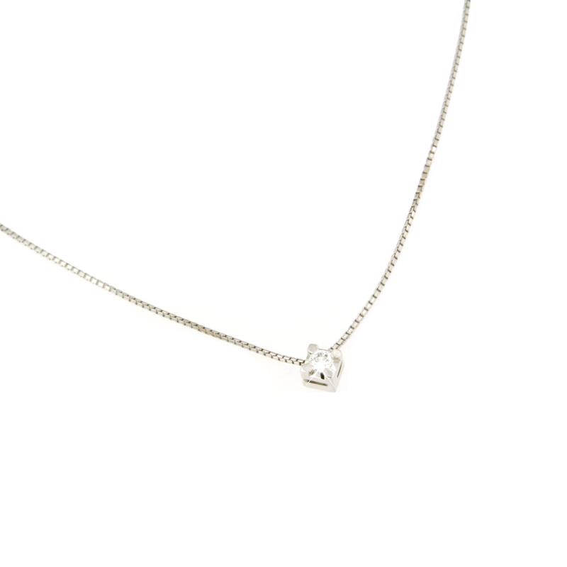 COLLANA ORO BIANCO 750/1000 PUNTO LUCE A GRIFFE CON DIAMANTE TAGLIO BRILLANTE CT 0.09 H - VVS - CM. 42.5 - 