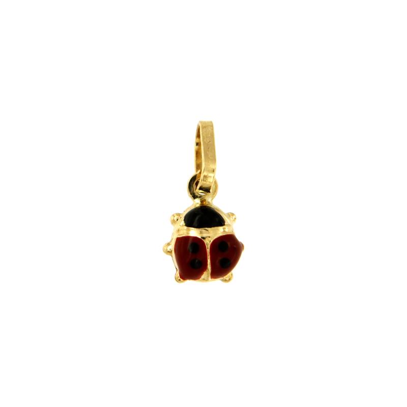 CIONDOLO ORO GIALLO 750/1000 COCCINELLA CON SMALTO - 