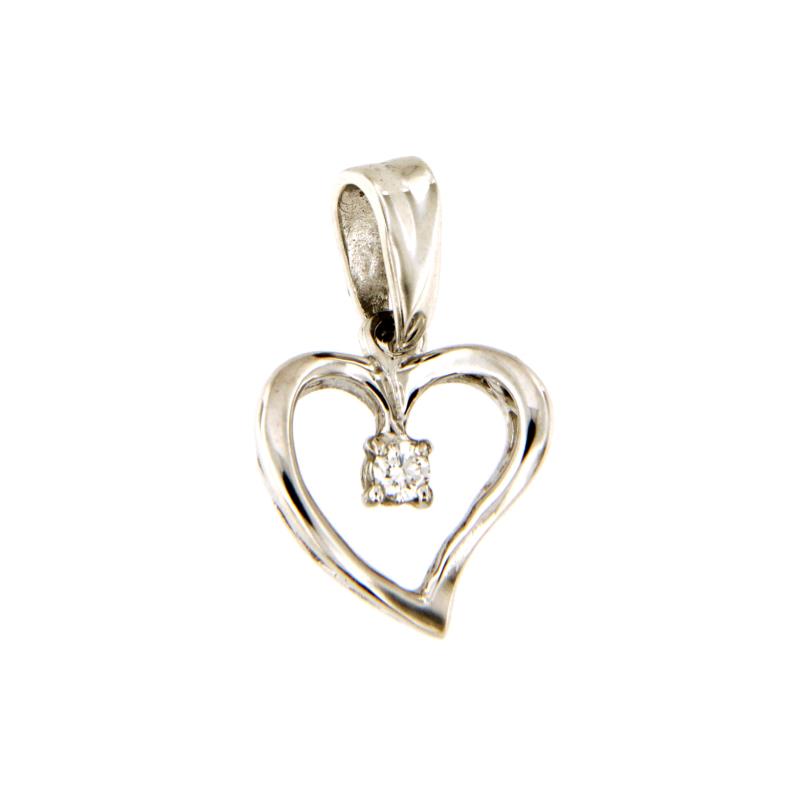 CIONDOLO ORO BIANCO 750/1000 CUORE TRAFORATO CON DIAMANTE TAGLIO BRILLANTE CT 0.04 G - VS2 (BU120124) - 
