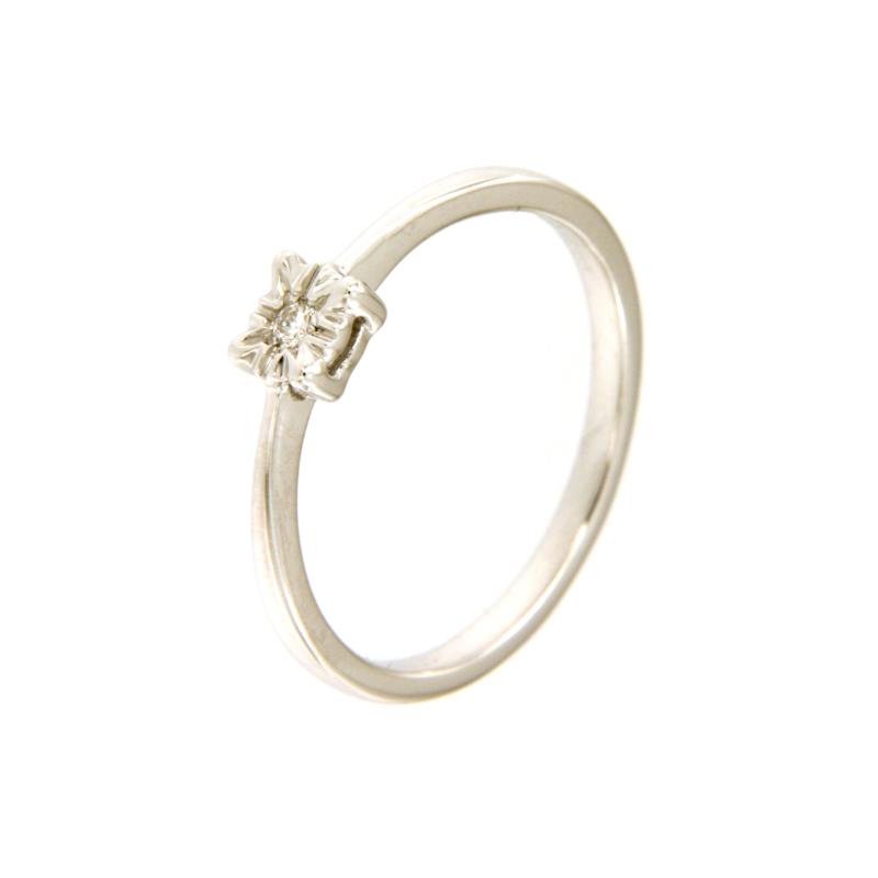 SOLITARIO ORO BIANCO 750/1000 CON DIAMANTE TAGLIO BRILLANTE CT 0.03 G - SI2 - MIS. 13 - 