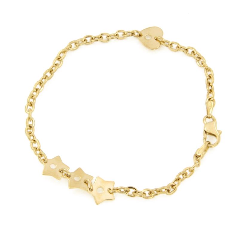 BRACCIALE ORO GIALLO 750/1000 MAGLIA ROL&Ograve; CON STELLE E CUORE - CM. 18 - 