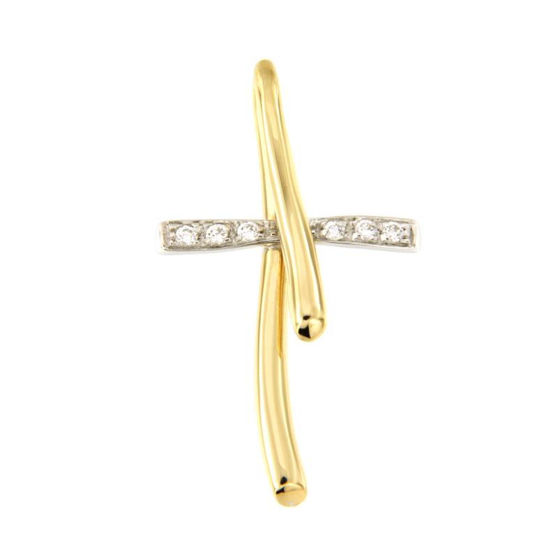 CIONDOLO DUE ORI 750/1000 CROCE CON ZIRCONI - 
