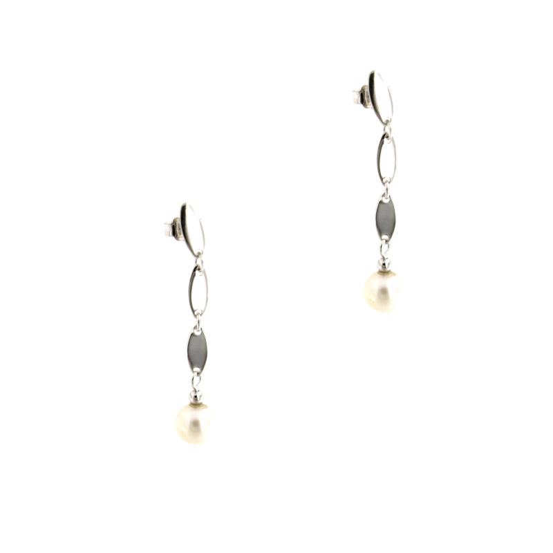 COPPIA ORECCHINI ORO BIANCO 750/1000 PENDENTI CON PERLE AKOYA MM 7.00 - 