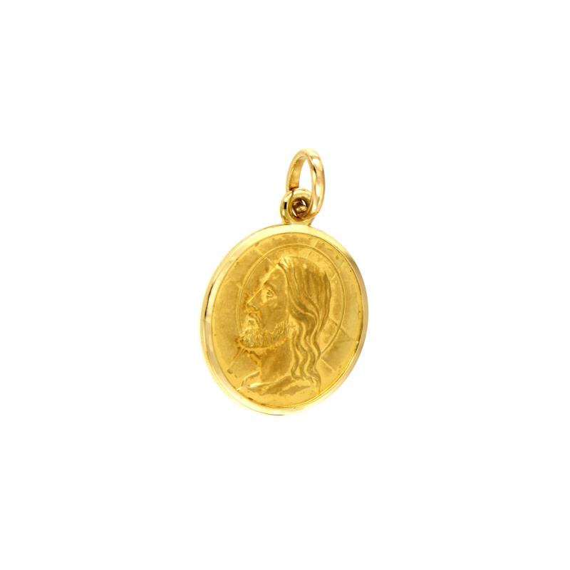 MEDAGLIETTA RELIGIOSA ORO GIALLO 750/1000 TONDA CON VOLTO DI CRISTO - 