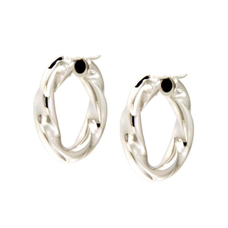 COPPIA ORECCHINI ORO BIANCO 750/1000 CERCHI RITORTI - 