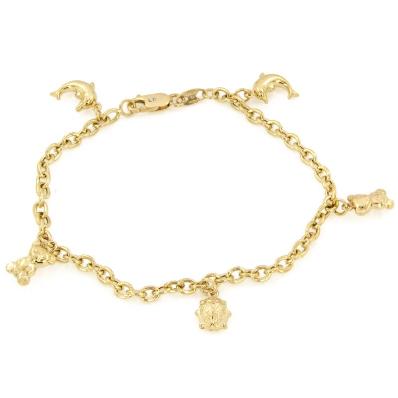 BRACCIALE ORO GIALLO 750/1000 CON CHARMS PENDENTI - CM 21 - 