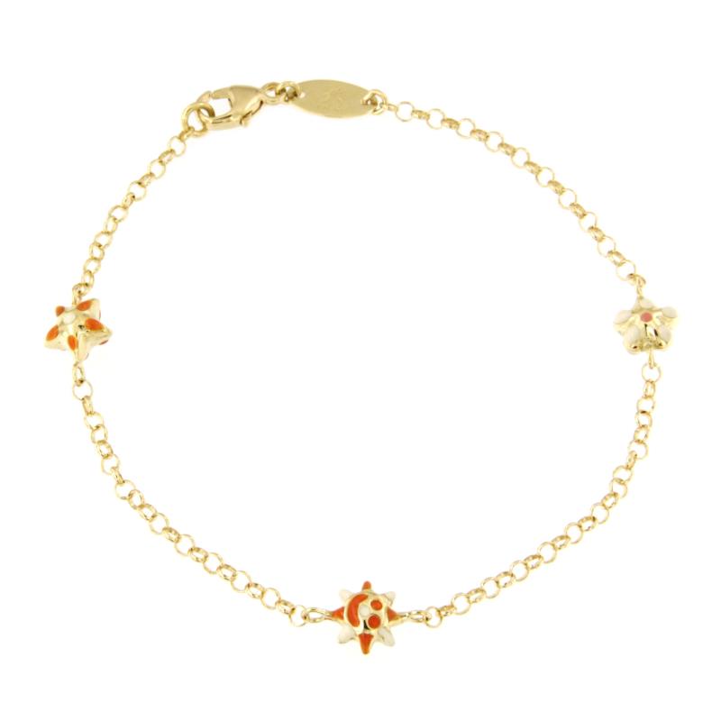 BRACCIALE ORO GIALLO 750/1000 FIORI E SOLE SMALTATI - CM 17 - 