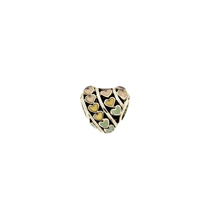 PANDORA - CHARM - ARGENTO 925/1000 - MOD. CUORE CON CUORI SMALTATI - PANDORA