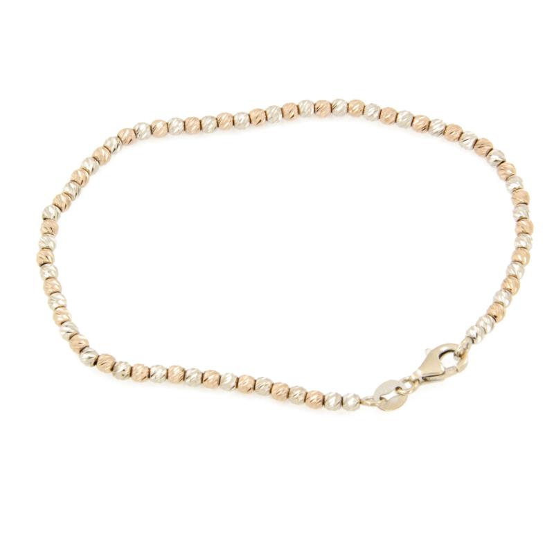 BRACCIALE DUE ORI 750/1000 MAGLIA DI SFERE ZIGRINATE - CM. 19 - 