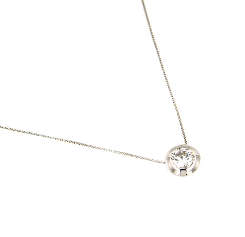 COLLANA ORO BIANCO 750/1000 TIPO PUNTO LUCE A CIPOLLINO CON ZIRCONE - CM 38 - 