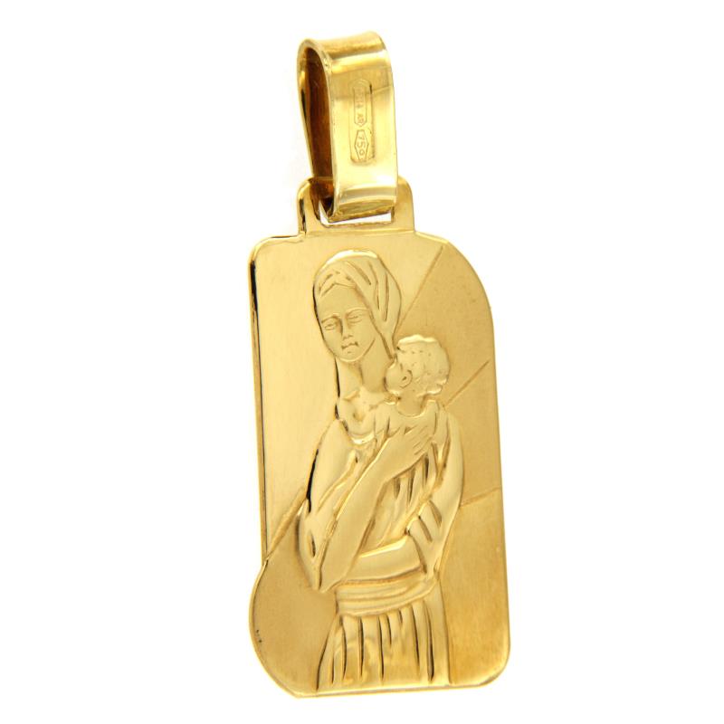 CIONDOLO ORO GIALLO  750/1000 SEMI-SABBIATA MADONNA CON BIMBO  - 