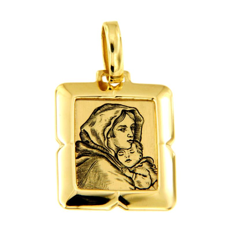 MEDAGLIETTA ORO GIALLO 750/1000 MADONNA CON BAMBINO - 