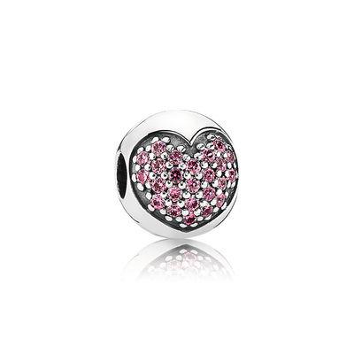 PANDORA - CHARMS - ARGENTO 925/1000 - CLIPS CUORE PAVÈ ROSA - PANDORA