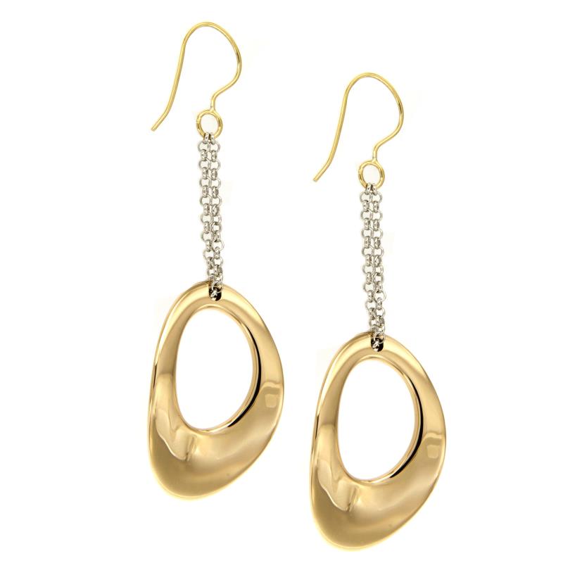 COPPIA ORECCHINI DUE ORI 750/1000 OVALI PENDENTI - 