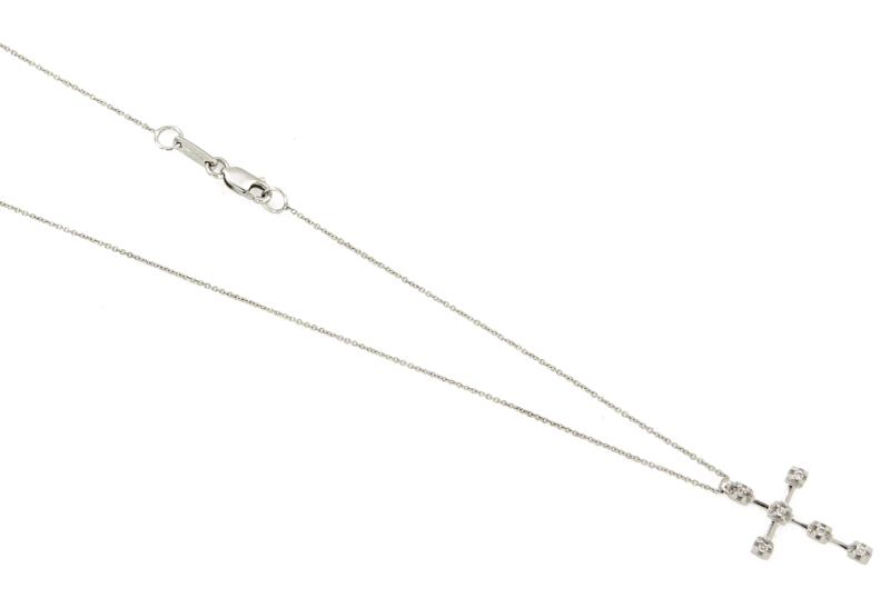BLISS - CATENA CON PENDENTE - ORO BIANCO 750/1000 - CROCE CON DIAMANTI TAGLIO BRILLANTE CT 0.03 TOTALI H - I1 - CM 40 - BLISS