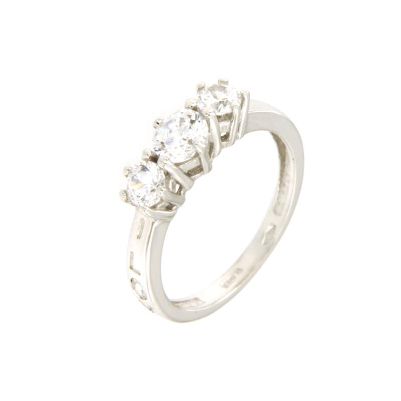 ANELLO ORO BIANCO 750/1000 TIPO TRILOGY CON ZIRCONI - MIS. 7.5 - 