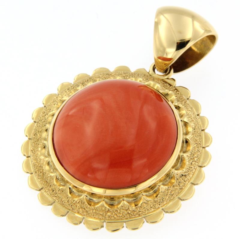 CIONDOLO ORO GIALLO 750/1000 CON CORALLO ROSA - 