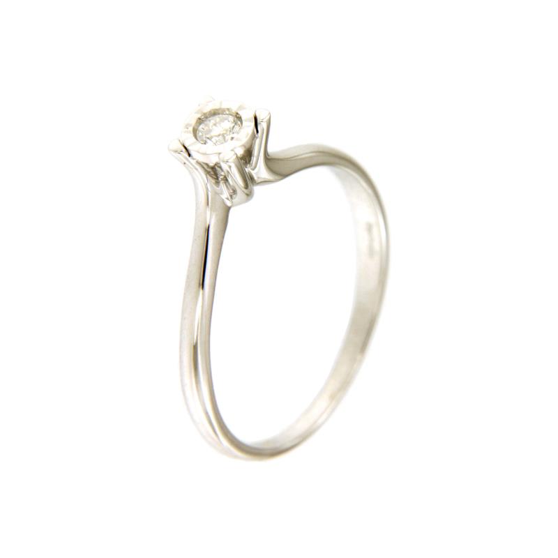 SOLITARIO ORO BIANCO 750/1000 CON DIAMANTE TAGLIO BRILLANTE CT 0.08 G - I2 - MIS. 13.5 - 