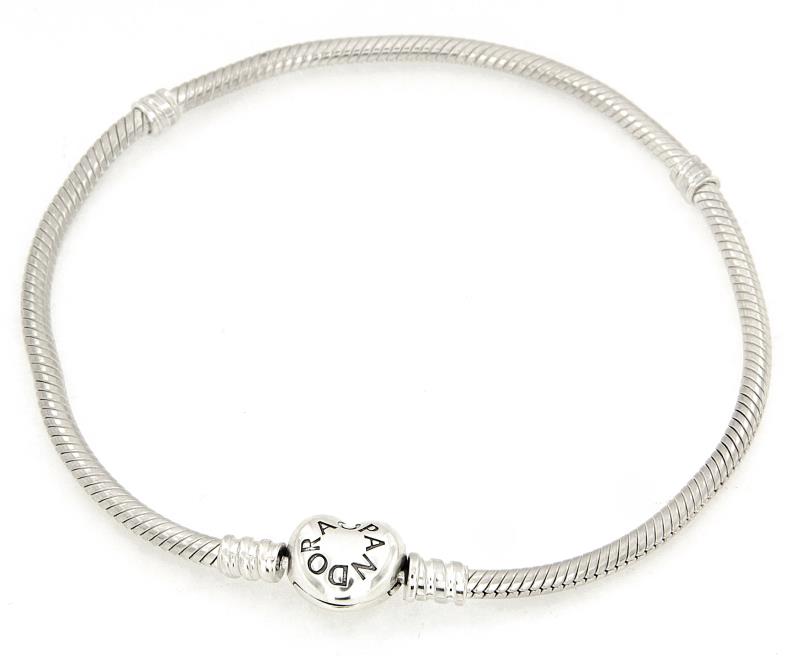 PANDORA - BRACCIALE - ARGENTO 925/1000 - MOD. MOMENTS CON CHIUSURA A CUORE - CM. 19 - PANDORA