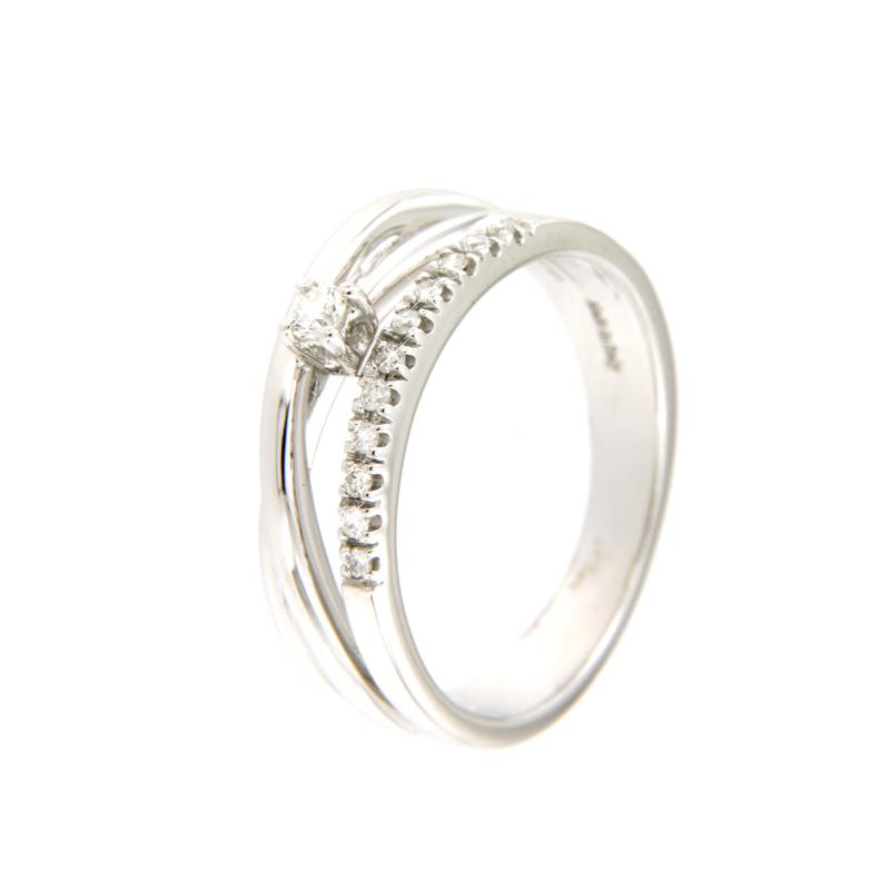 ANELLO ORO BIANCO 750/1000 CON PAV&Egrave; DI DIAMANTI TAGLIO BRILLANTE CT 0.16 TOTALI G - SI2 - MIS. 14.5 - 